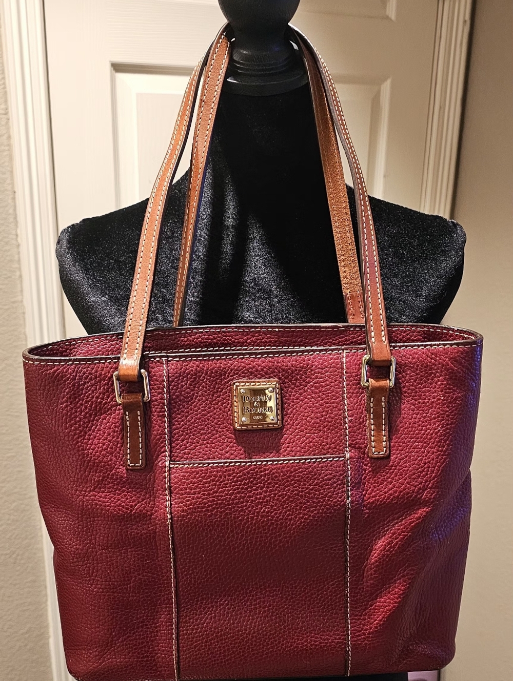 Dooney & Bourke Red Leather Tote with Brown Handles